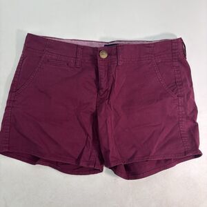 American Eagle Shortie Chino Shorts Womens Size 10 Maroon Stretch Low Rise
